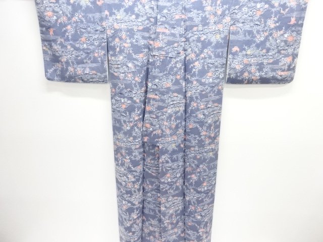  縮緬地家屋風景模様小紋着物